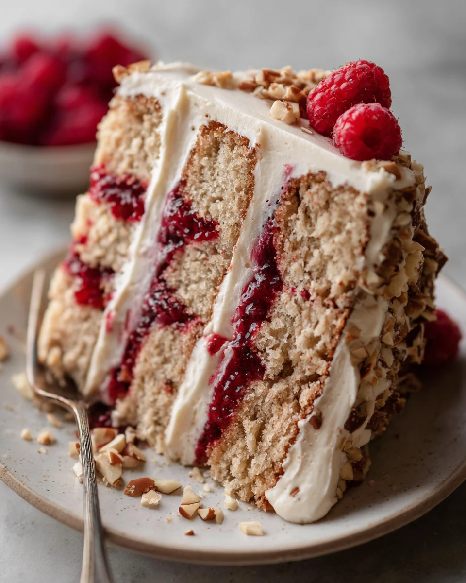 One Bowl Vegan Almond Raspberry Cake with Cream Cheese Frosting