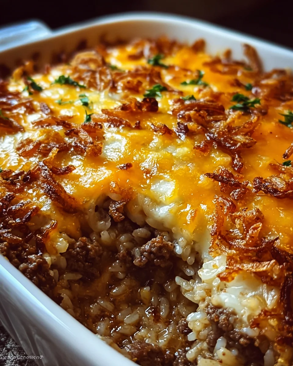 French Onion Ground Beef and Rice Casserole