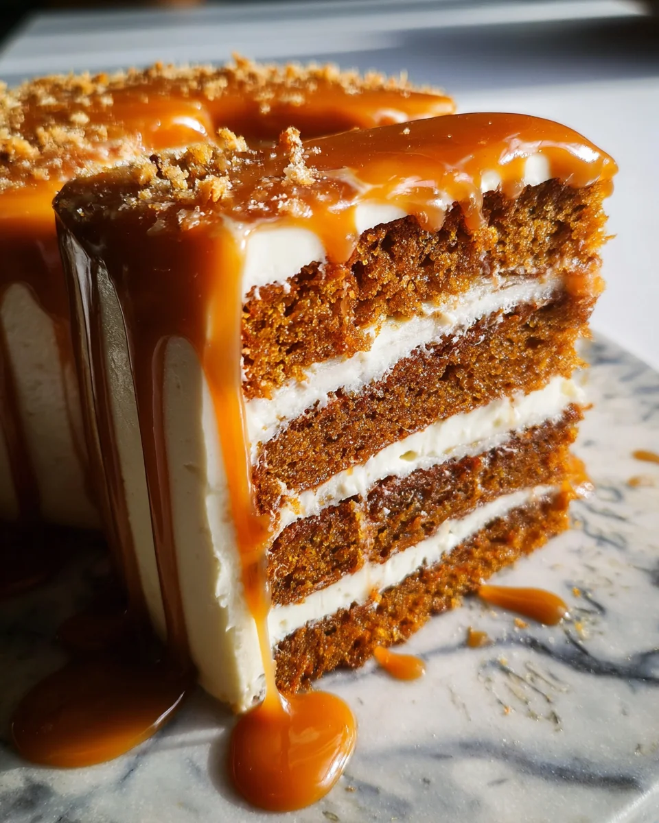 Pumpkin Cake with Cream Cheese Frosting and Salted Caramel Drizzle 34 Pumpkin