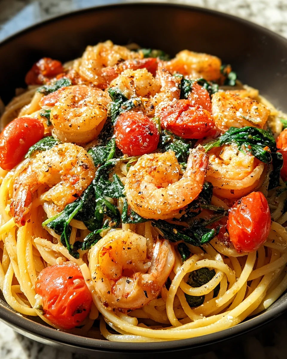 Tomato Spinach Shrimp Pasta