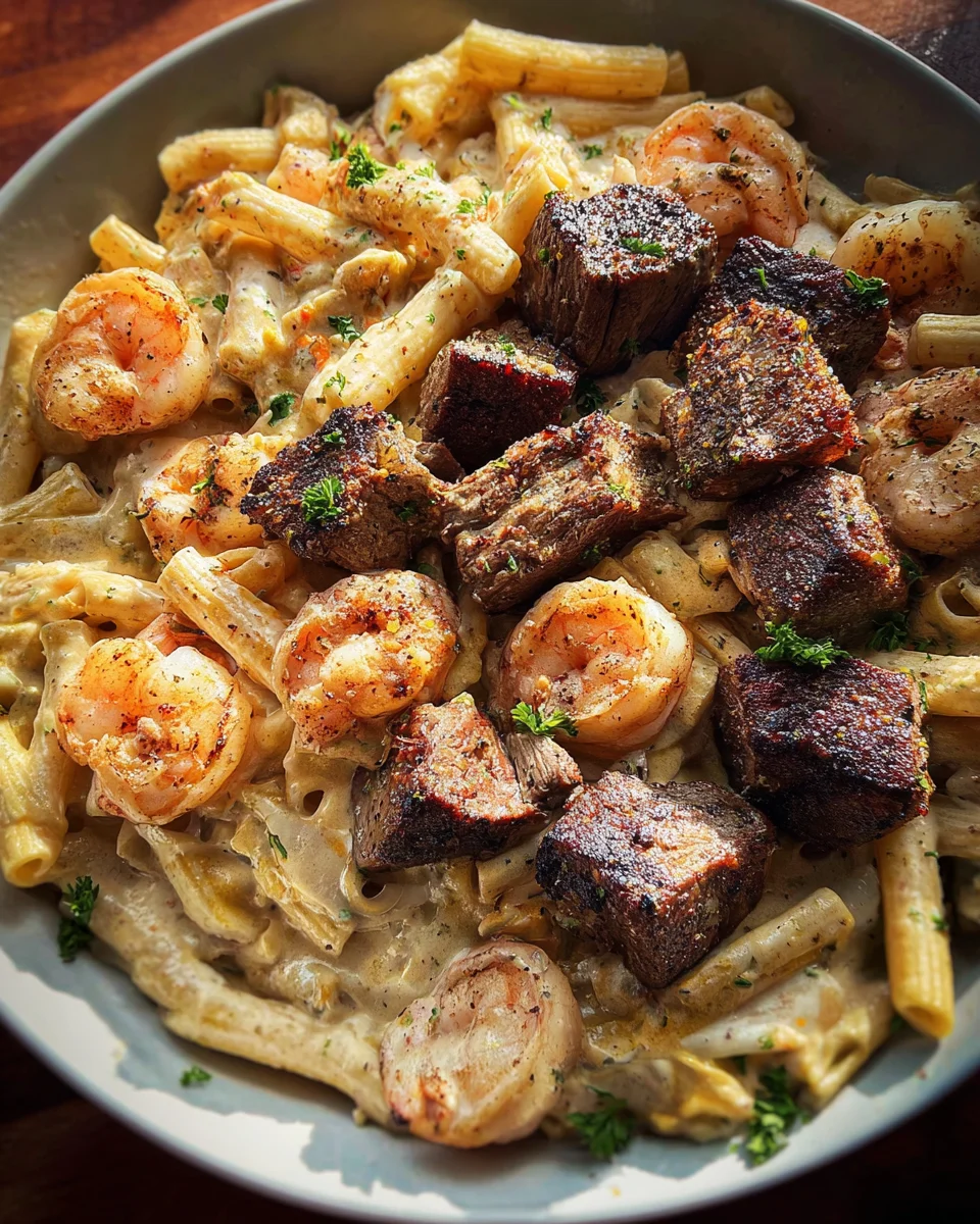 Blackened Steak and Shrimp Alfredo 20 Blackened