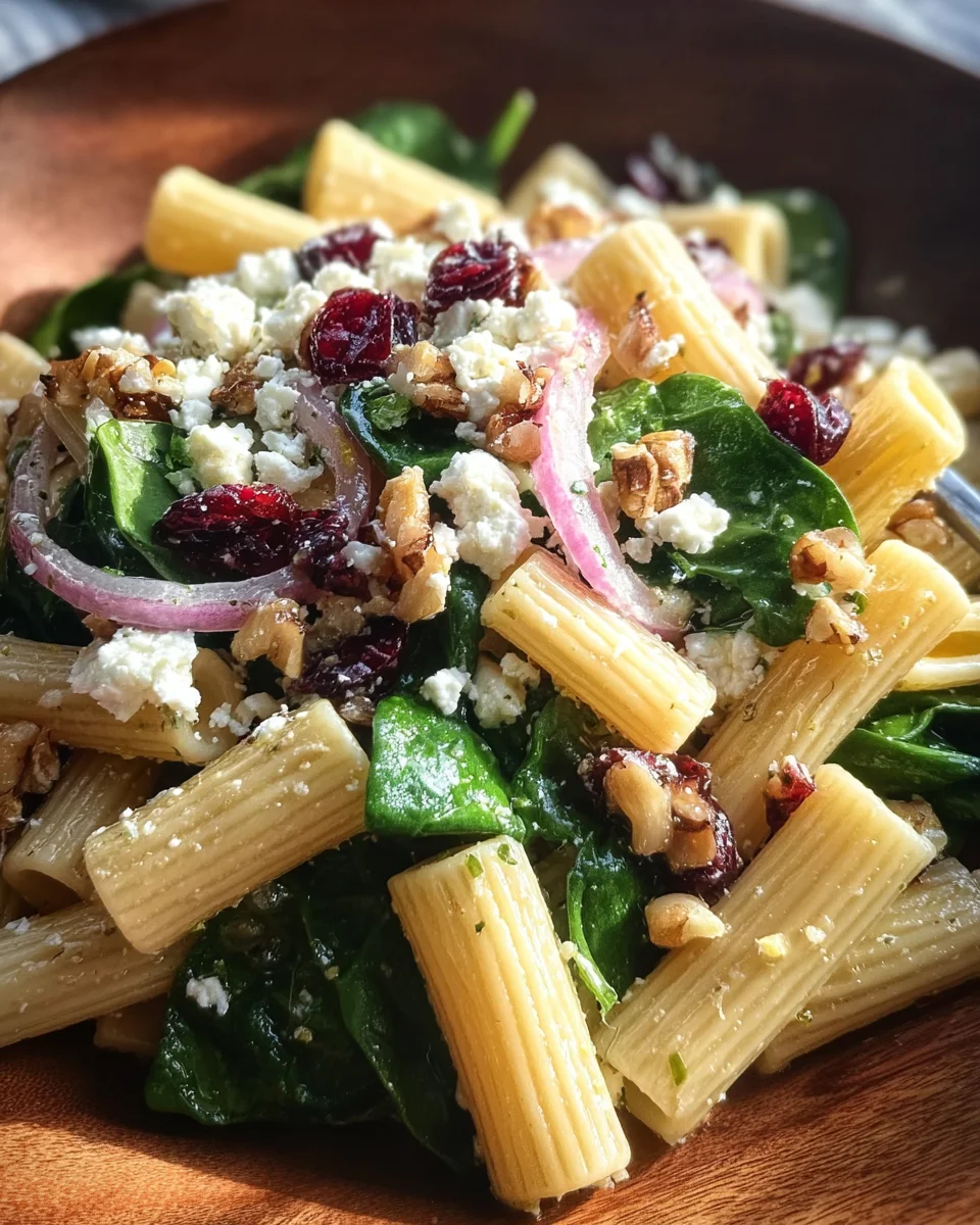 Feta & Cranberry Rigatoni Salad with Lemon Vinaigrette