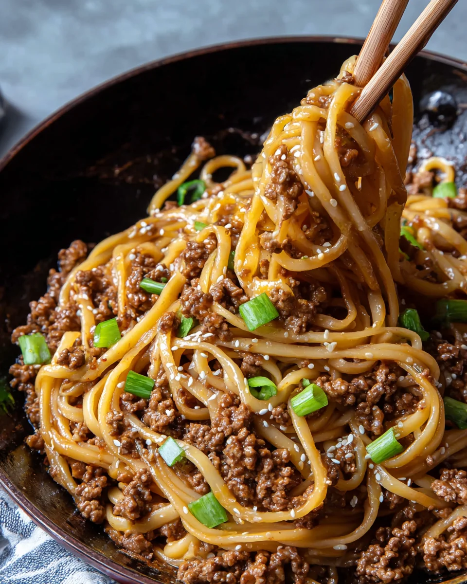 Ground Beef Mongolian Noodles