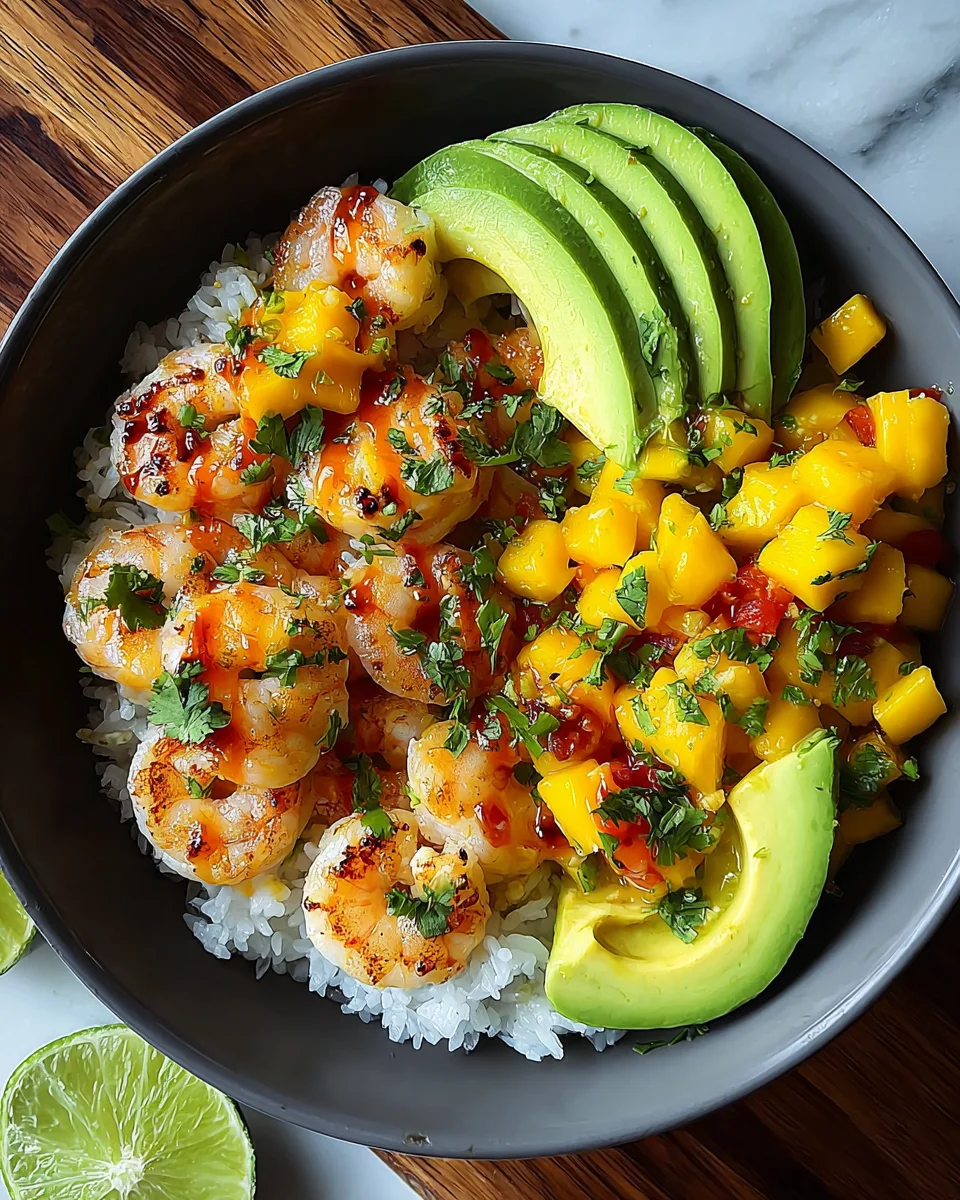 Shrimp and Avocado Bowls with Mango Salsa & Lime-Chili Sauce