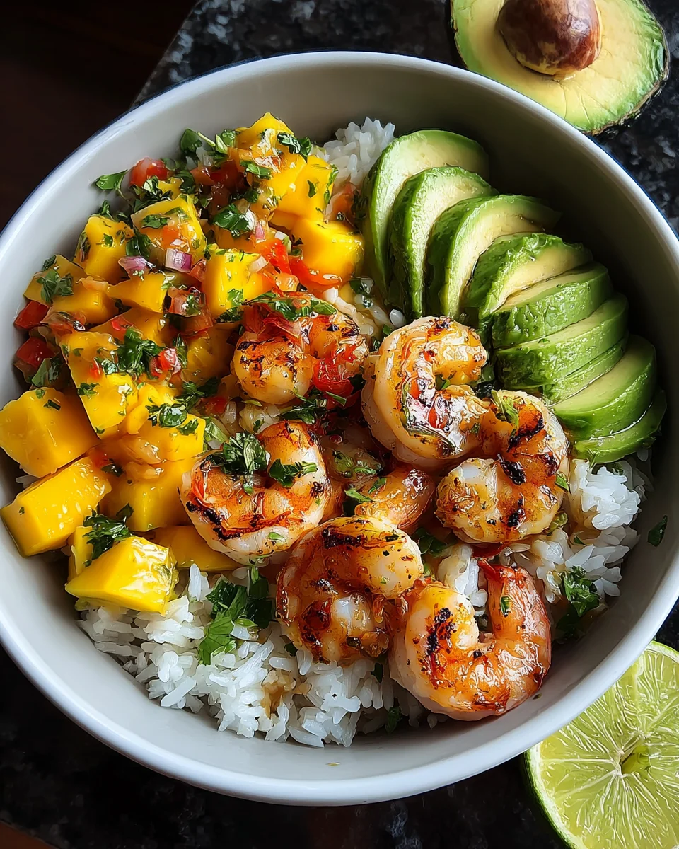 Shrimp and Avocado Bowls with Mango Salsa & Lime-Chili Sauce 19 Shrimp