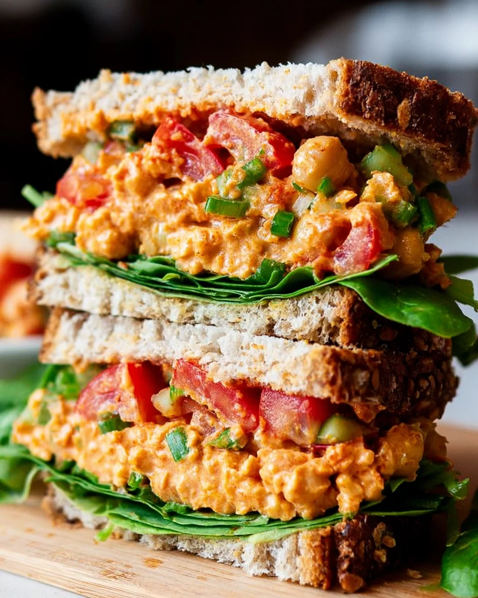 Vegan Buffalo Chickpea Salad Sandwich