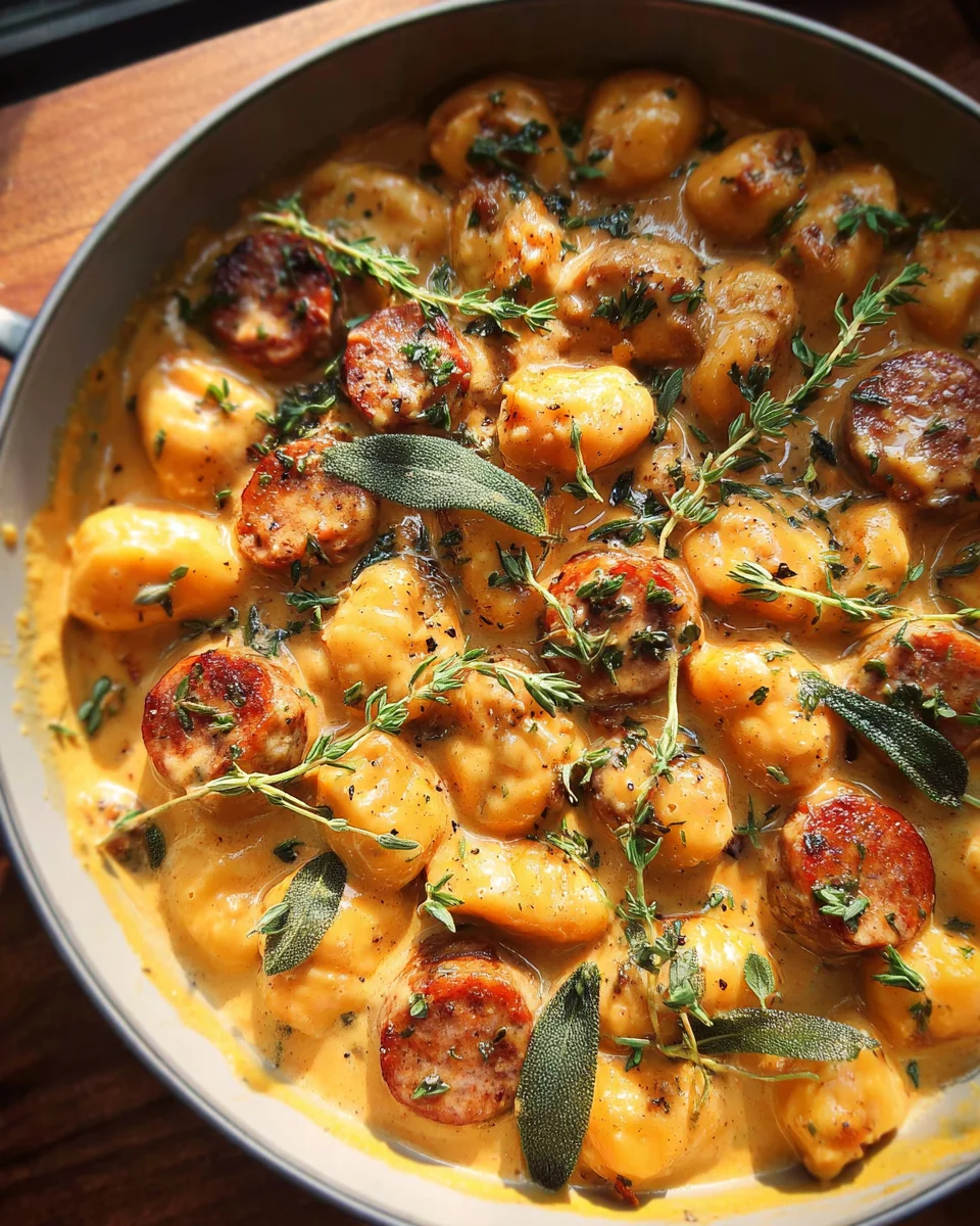 Creamy Butternut Squash Gnocchi with Sausage, Thyme, and Sage