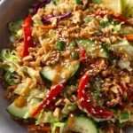 Quick Crispy Rice Salad with Peanut Sesame Dressing