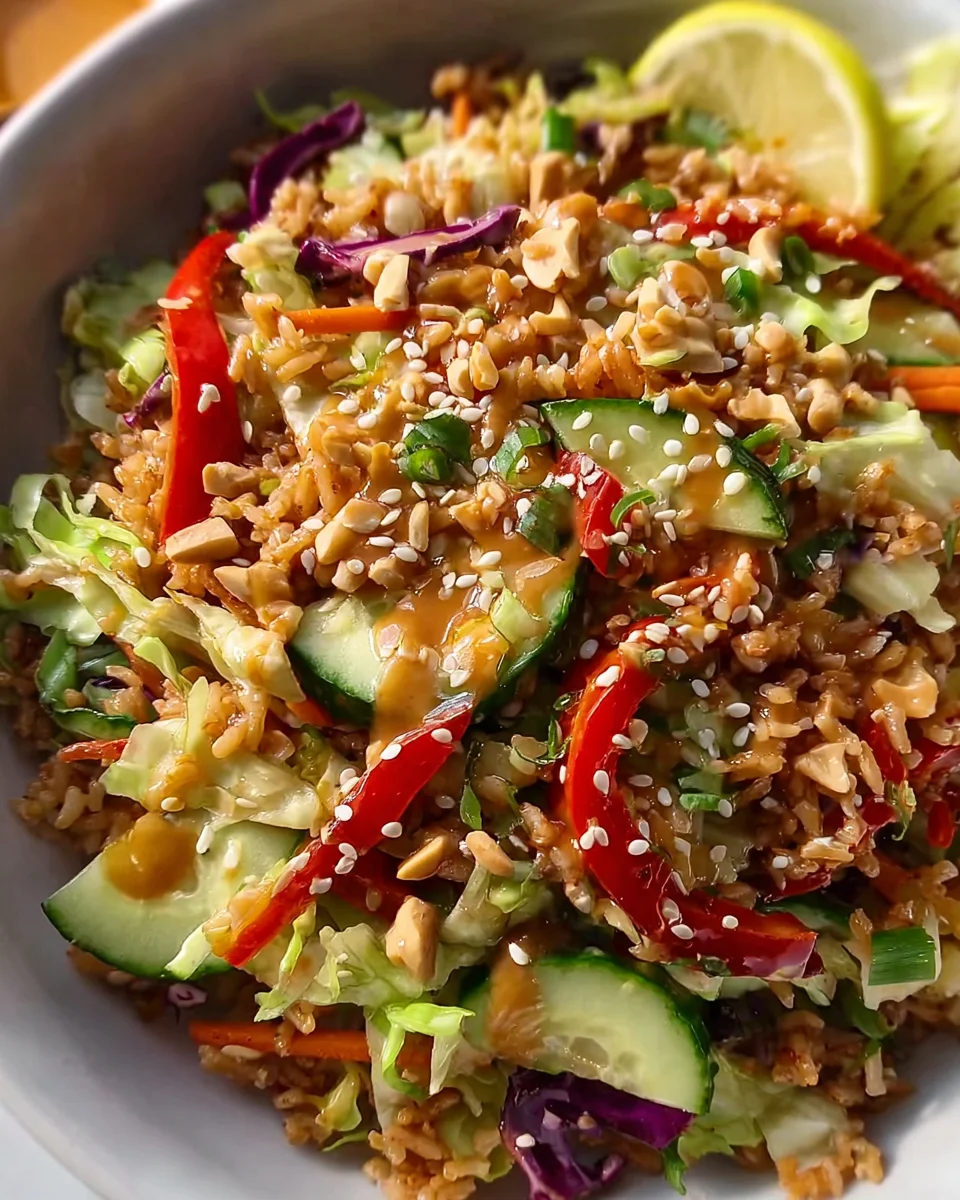 Quick Crispy Rice Salad with Peanut Sesame Dressing