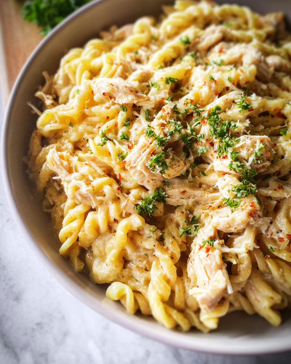 The Best Crockpot Garlic Parmesan Chicken Pasta Recipe