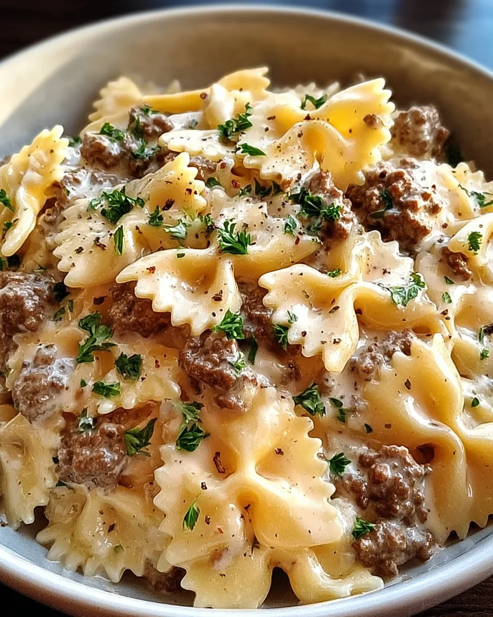 Beef and Bowtie Pasta with Alfredo Sauce 23 Beef