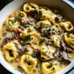 Cheesesteak Tortellini in Creamy Provolone Sauce
