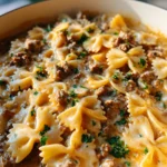 Cheesy Beef and Bowtie Pasta in Garlic Butter