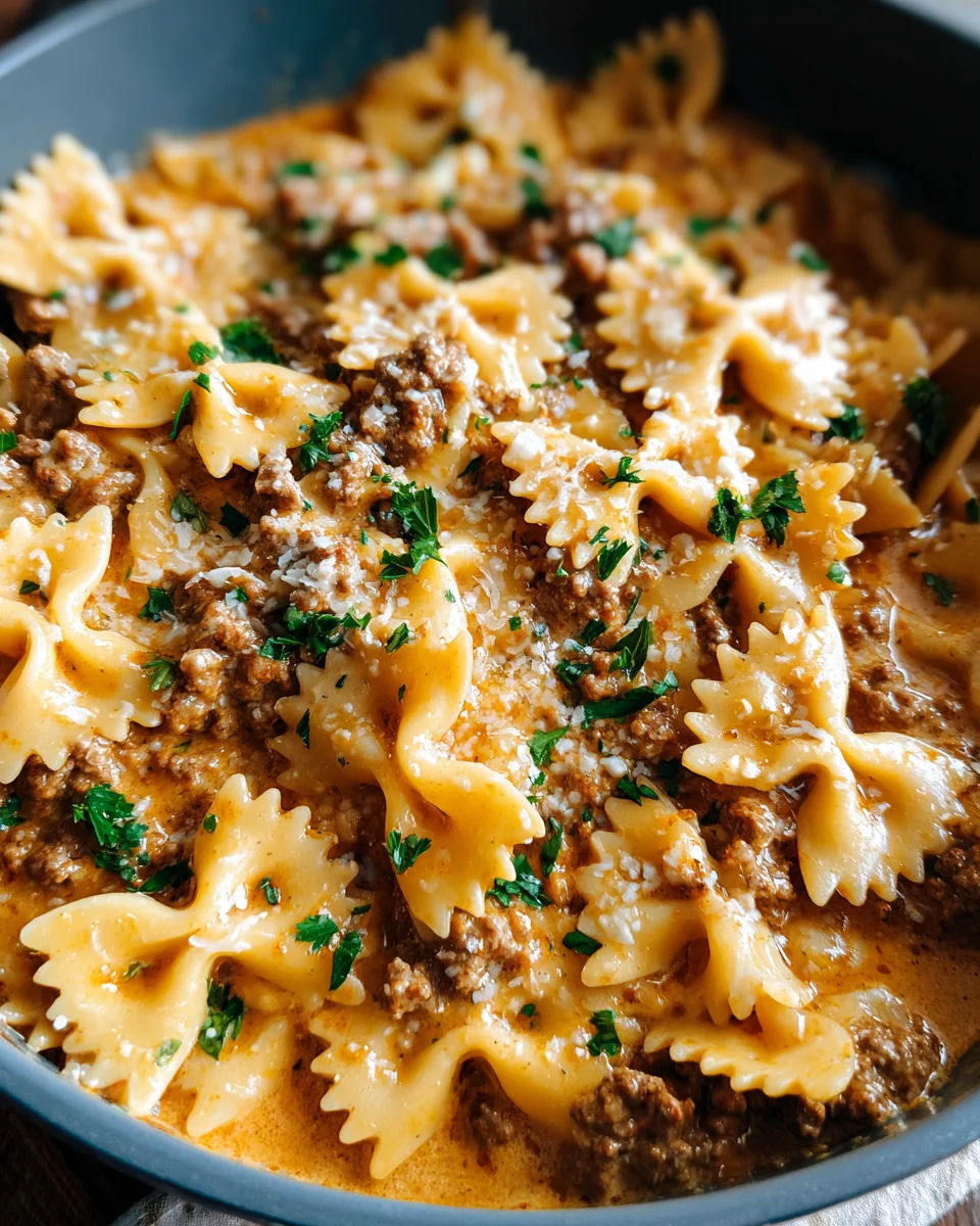 Cheesy Beef and Bowtie Pasta in Garlic Butter 22 Cheesy