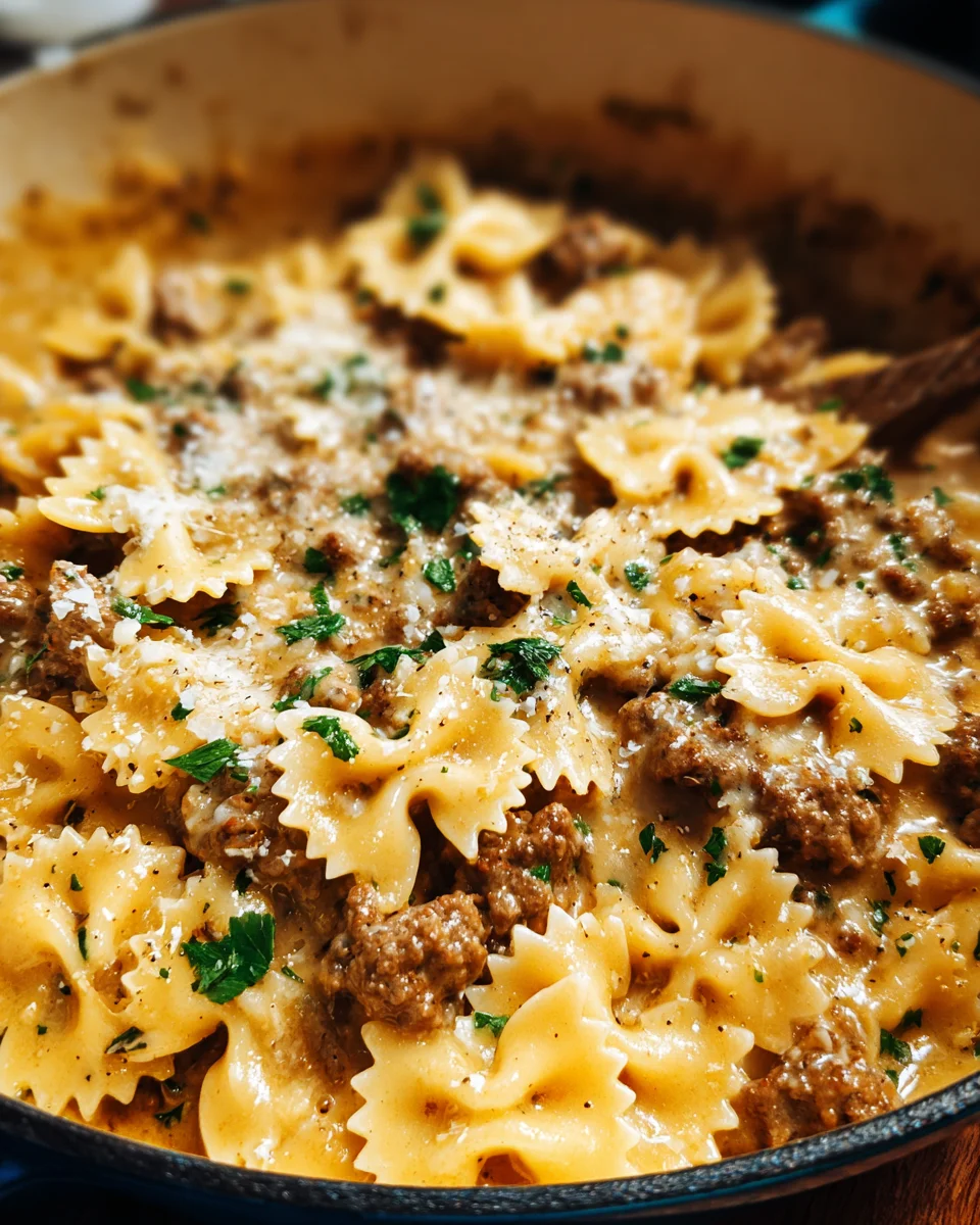 Cheesy Beef and Bowtie Pasta in Garlic Butter 23 Cheesy