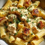 Creamy Garlic Butter Chicken and Rigatoni in Parmesan Sauce
