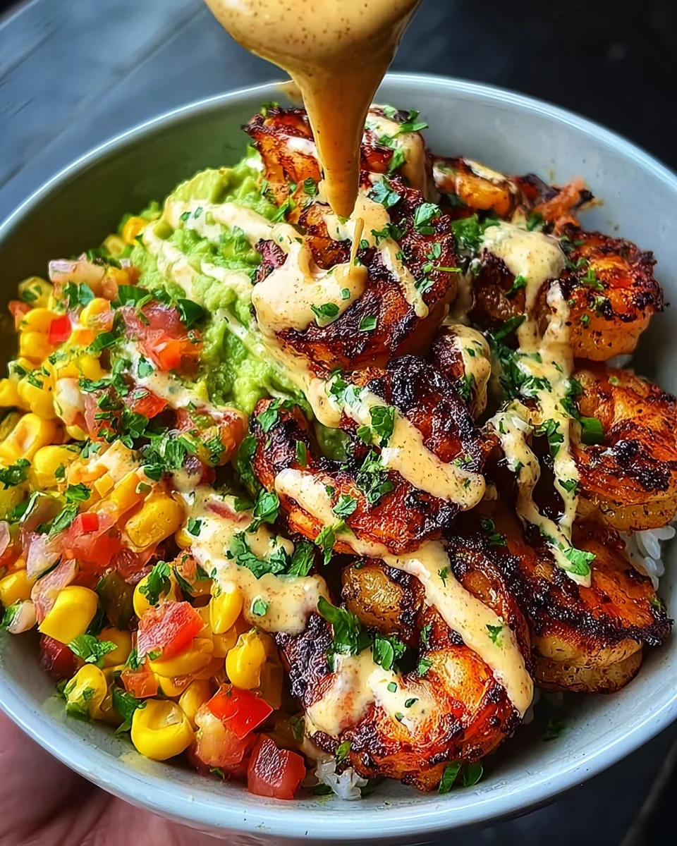 Grilled Shrimp Bowl with Avocado, Corn Salsa & Creamy Sauce 33 Grilled