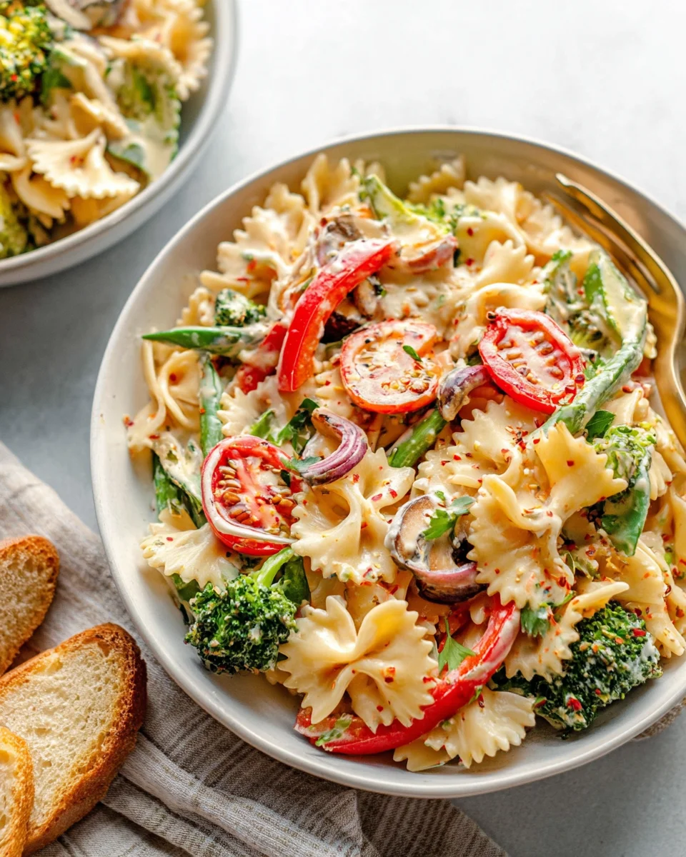 Vegan Pasta Primavera with Creamy Garlic Cashew Sauce